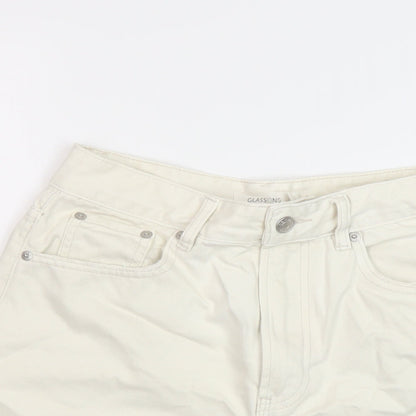 Glassons Womens Beige Cotton Mom Shorts Size 10 L3 in Regular Button