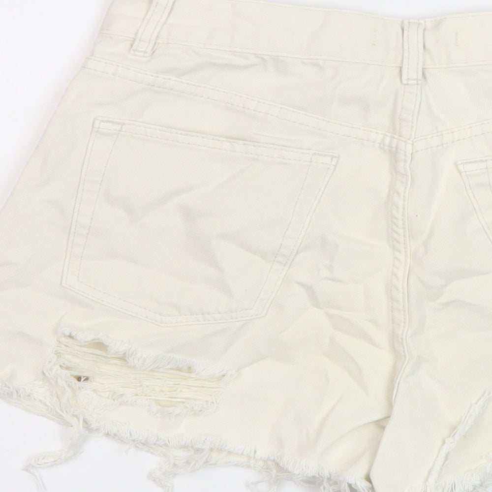 Glassons Womens Beige Cotton Mom Shorts Size 10 L3 in Regular Button