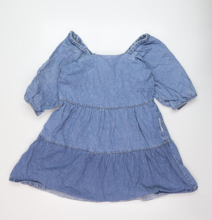 Denim & Co. Womens Blue Cotton A-Line Size 12 Square Neck Pullover