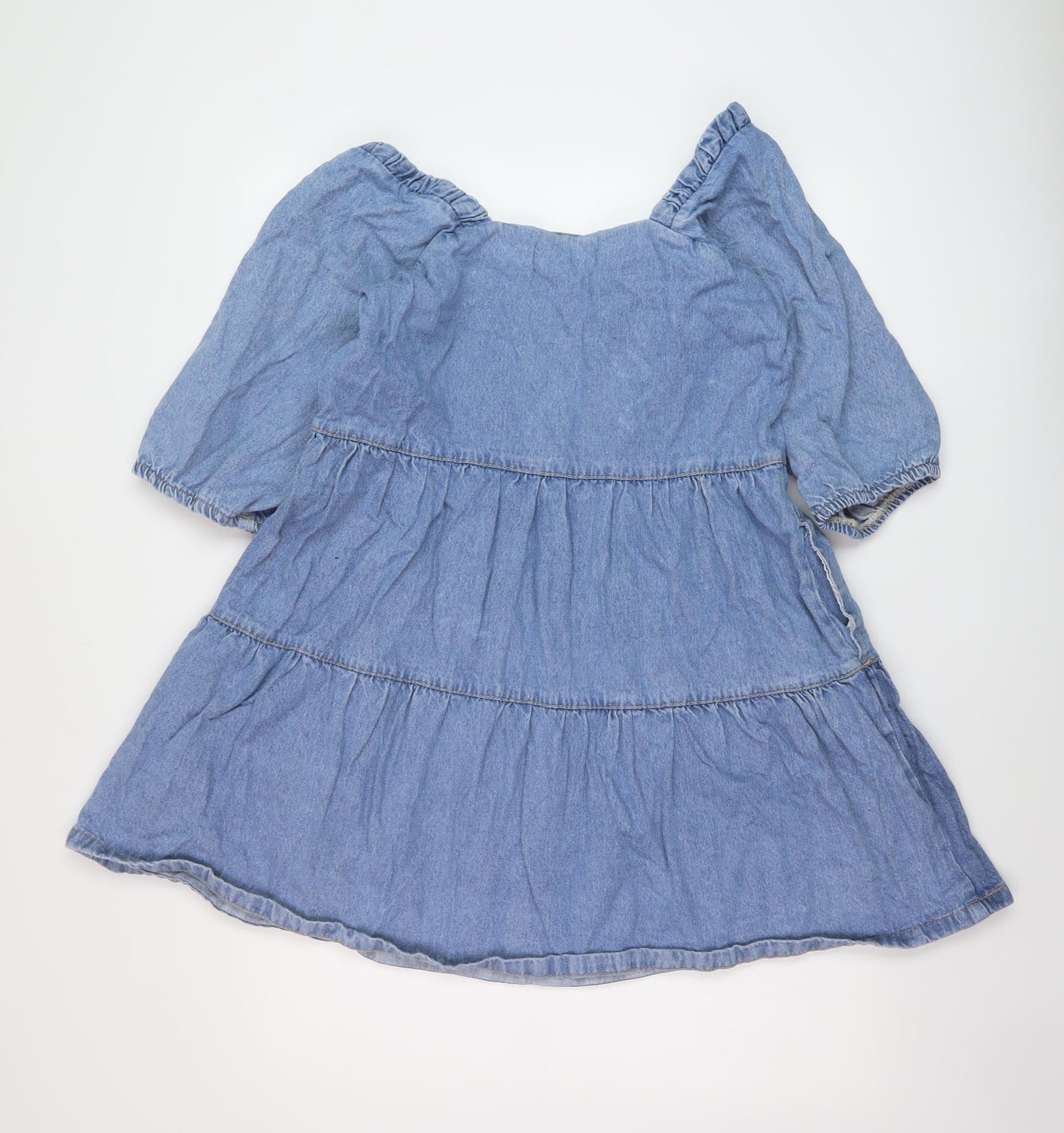 Denim & Co. Womens Blue Cotton A-Line Size 12 Square Neck Pullover