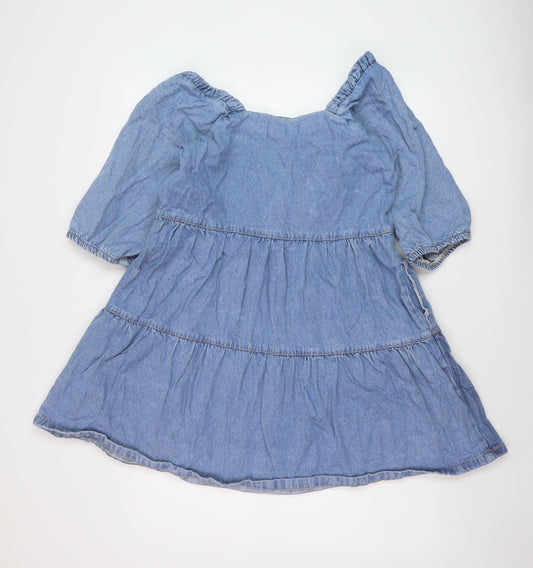 Denim & Co. Womens Blue Cotton A-Line Size 12 Square Neck Pullover