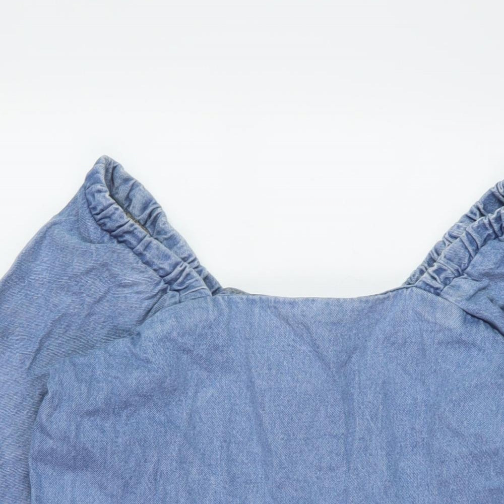 Denim & Co. Womens Blue Cotton A-Line Size 12 Square Neck Pullover