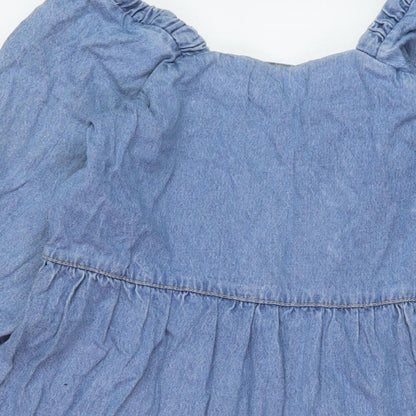 Denim & Co. Womens Blue Cotton A-Line Size 12 Square Neck Pullover