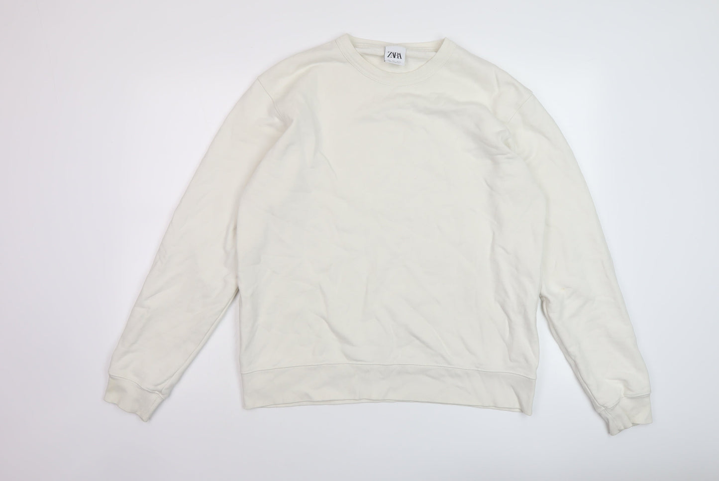 Zara Mens Ivory Cotton Pullover Sweatshirt Size L