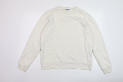 Zara Mens Ivory Cotton Pullover Sweatshirt Size L