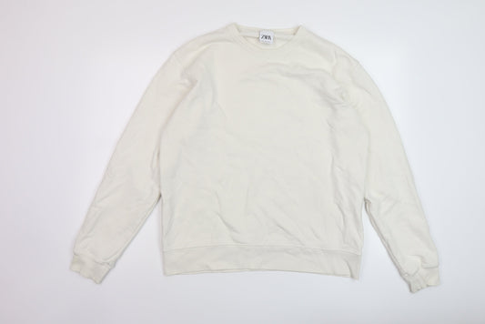 Zara Mens Ivory Cotton Pullover Sweatshirt Size L