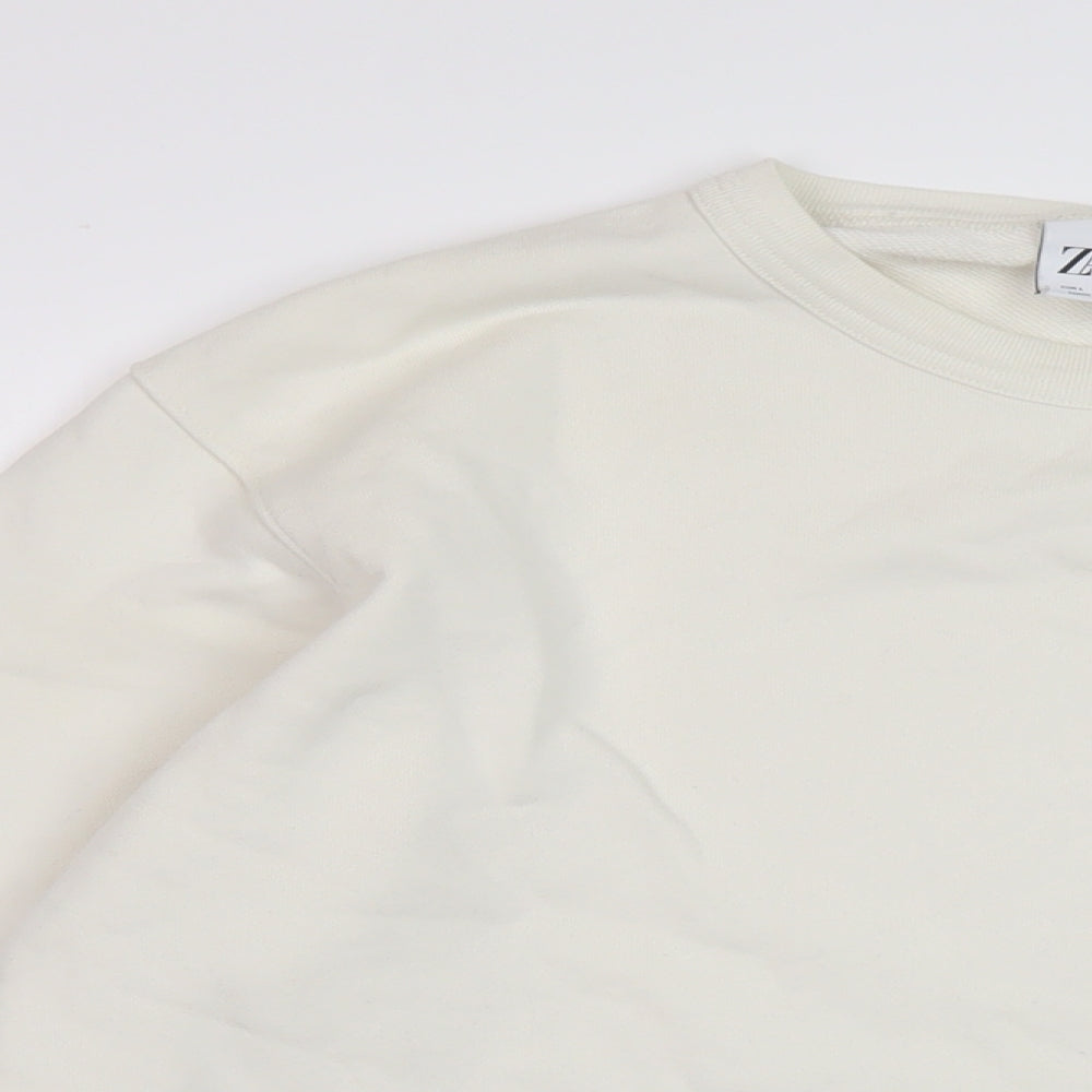 Zara Mens Ivory Cotton Pullover Sweatshirt Size L