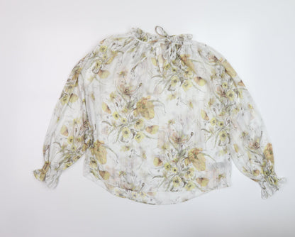 Additional front view of H7&M women’s white floral polyester basic blouse, size UK 6, mock neck