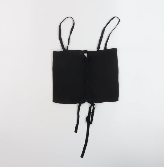 Bershka Womens Black Polyamide Cropped Tank Size M Square Neck