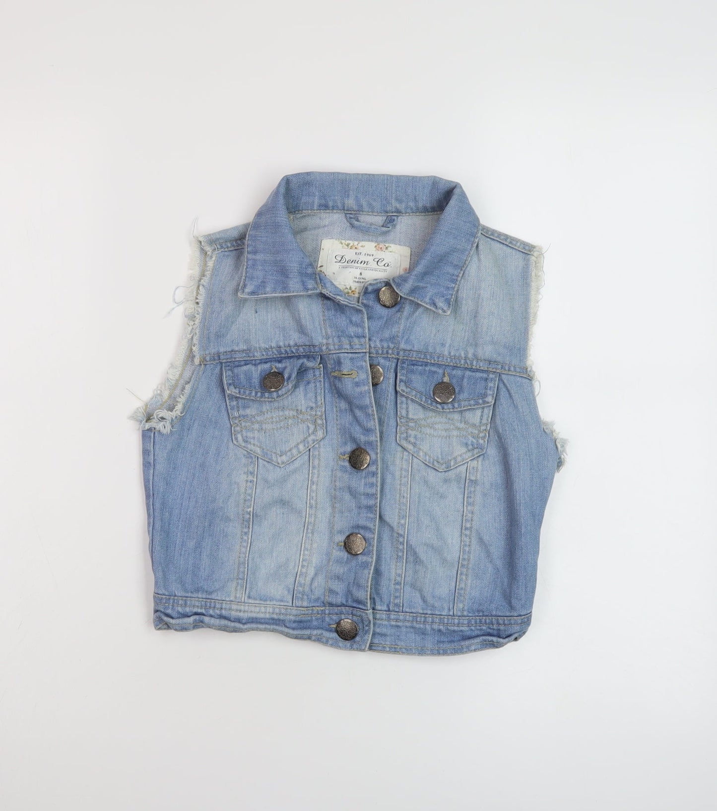 Denim & Co. Womens Blue Gilet Jacket Size 8 Button