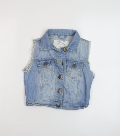 Denim & Co. Womens Blue Gilet Jacket Size 8 Button