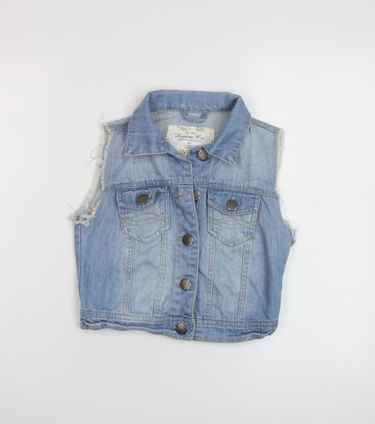 Denim & Co. Womens Blue Gilet Jacket Size 8 Button