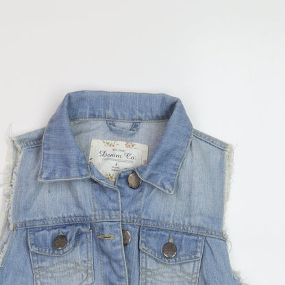 Denim & Co. Womens Blue Gilet Jacket Size 8 Button