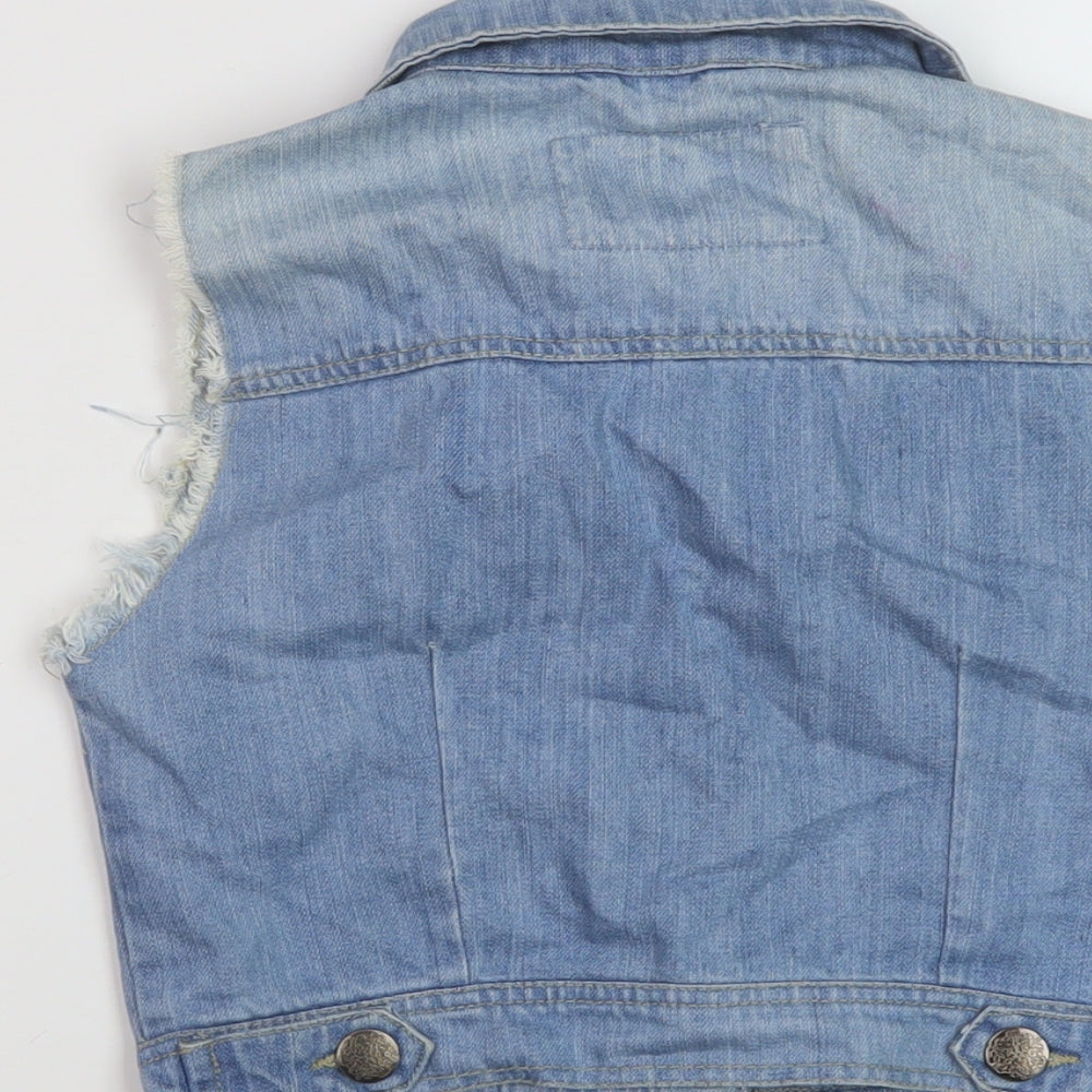 Denim & Co. Womens Blue Gilet Jacket Size 8 Button
