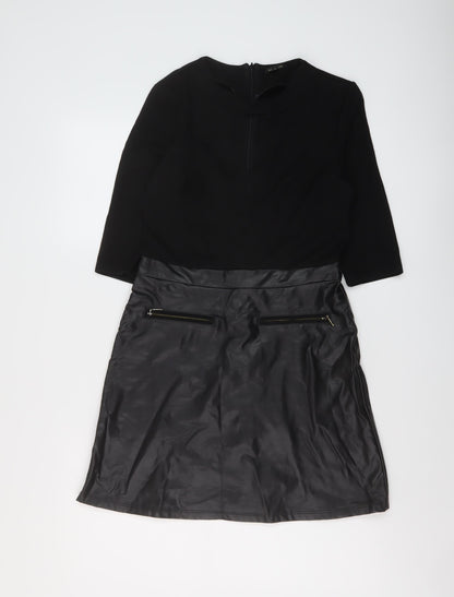 River Island Womens Black Viscose Mini Size 8 Round Neck Zip