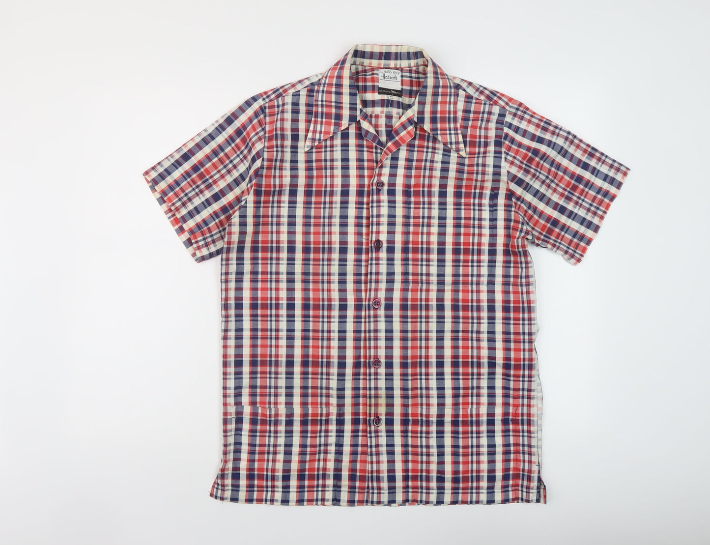 Horrds Mens Multicoloured Plaid Cotton Button-Up Size M Collared Button
