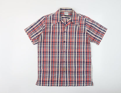 Horrds Mens Multicoloured Plaid Cotton Button-Up Size M Collared Button