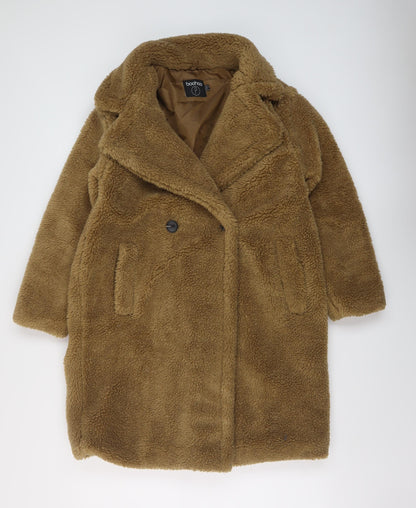 Boohoo Womens Brown Overcoat Coat Size 6 Button