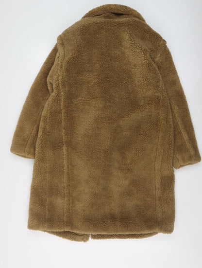 Boohoo Womens Brown Overcoat Coat Size 6 Button