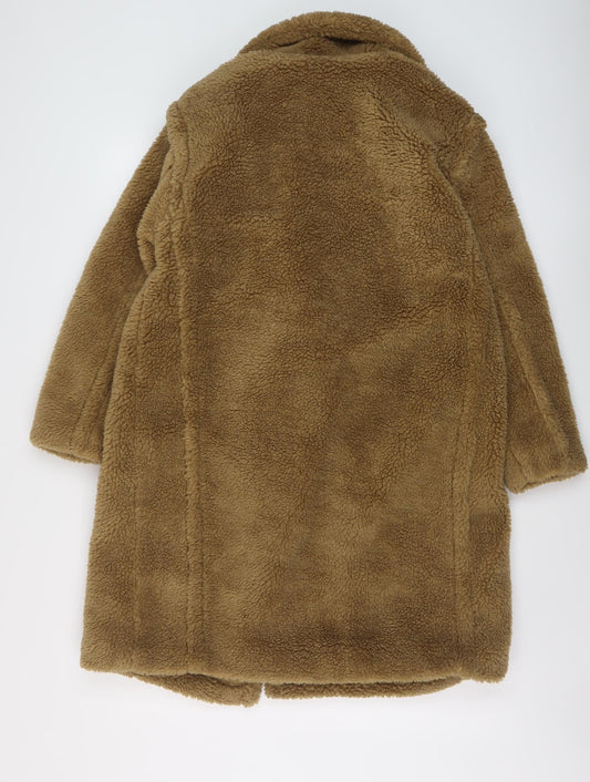 Boohoo Womens Brown Overcoat Coat Size 6 Button