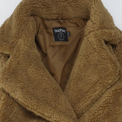 Boohoo Womens Brown Overcoat Coat Size 6 Button