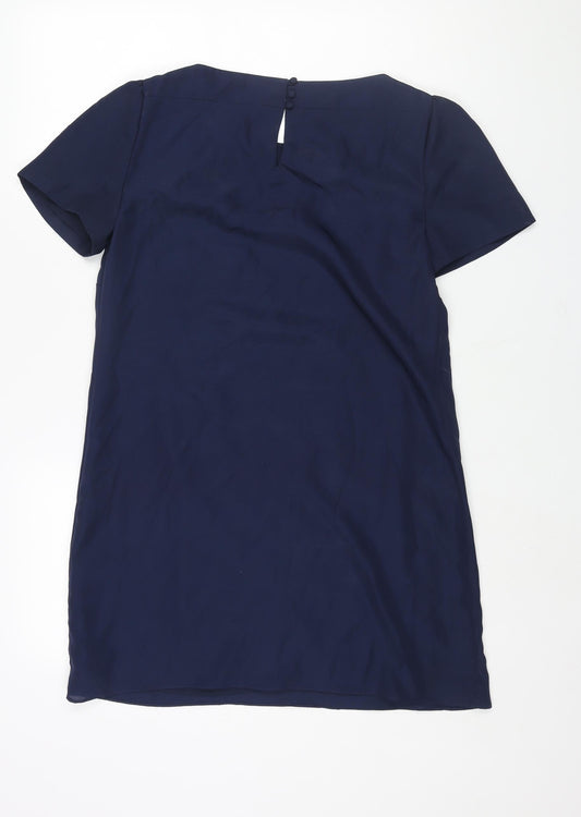 Monsoon Womens Blue Polyester Shift Size 12 Round Neck Button - Floral Embroidery Sequin Print