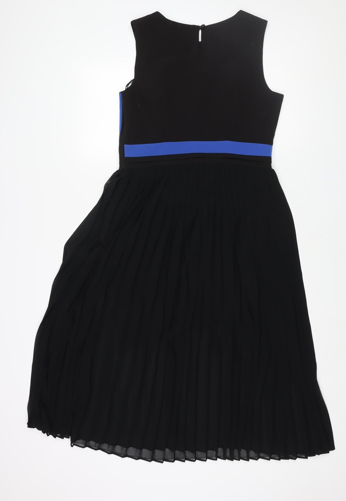 Preen Womens Black Colourblock Polyester Fit & Flare Size 12 Round Neck Button - Pleated