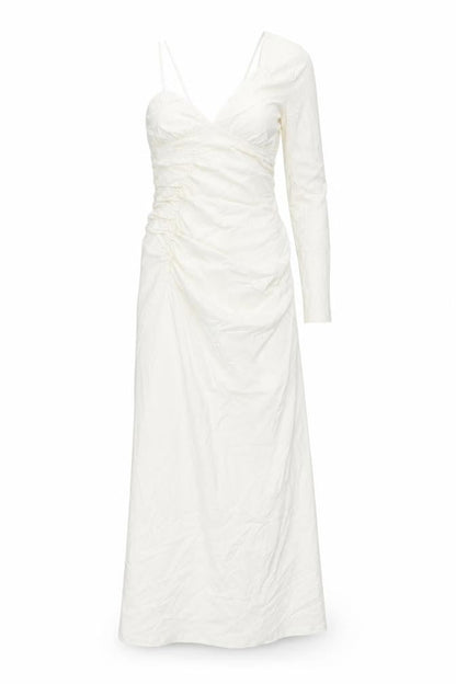 Stradivarius Womens Ivory Polyester Maxi Size S One Shoulder Zip - Rouched Drawstring Strap Detail