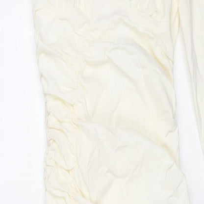 Stradivarius Womens Ivory Polyester Maxi Size S One Shoulder Zip - Rouched Drawstring Strap Detail