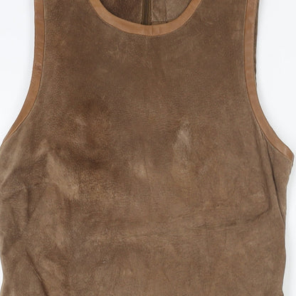 Hallhuber Womens Brown Acetate Shift Size 10 Round Neck Zip - Suede Type Fabric Pocket