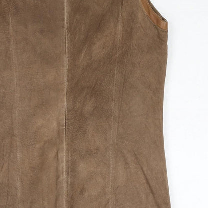 Hallhuber Womens Brown Acetate Shift Size 10 Round Neck Zip - Suede Type Fabric Pocket