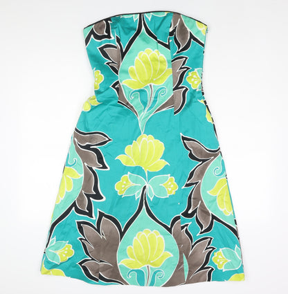 Coast Womens Multicoloured Geometric Cotton A-Line Size 12 Square Neck Zip - Floral Print