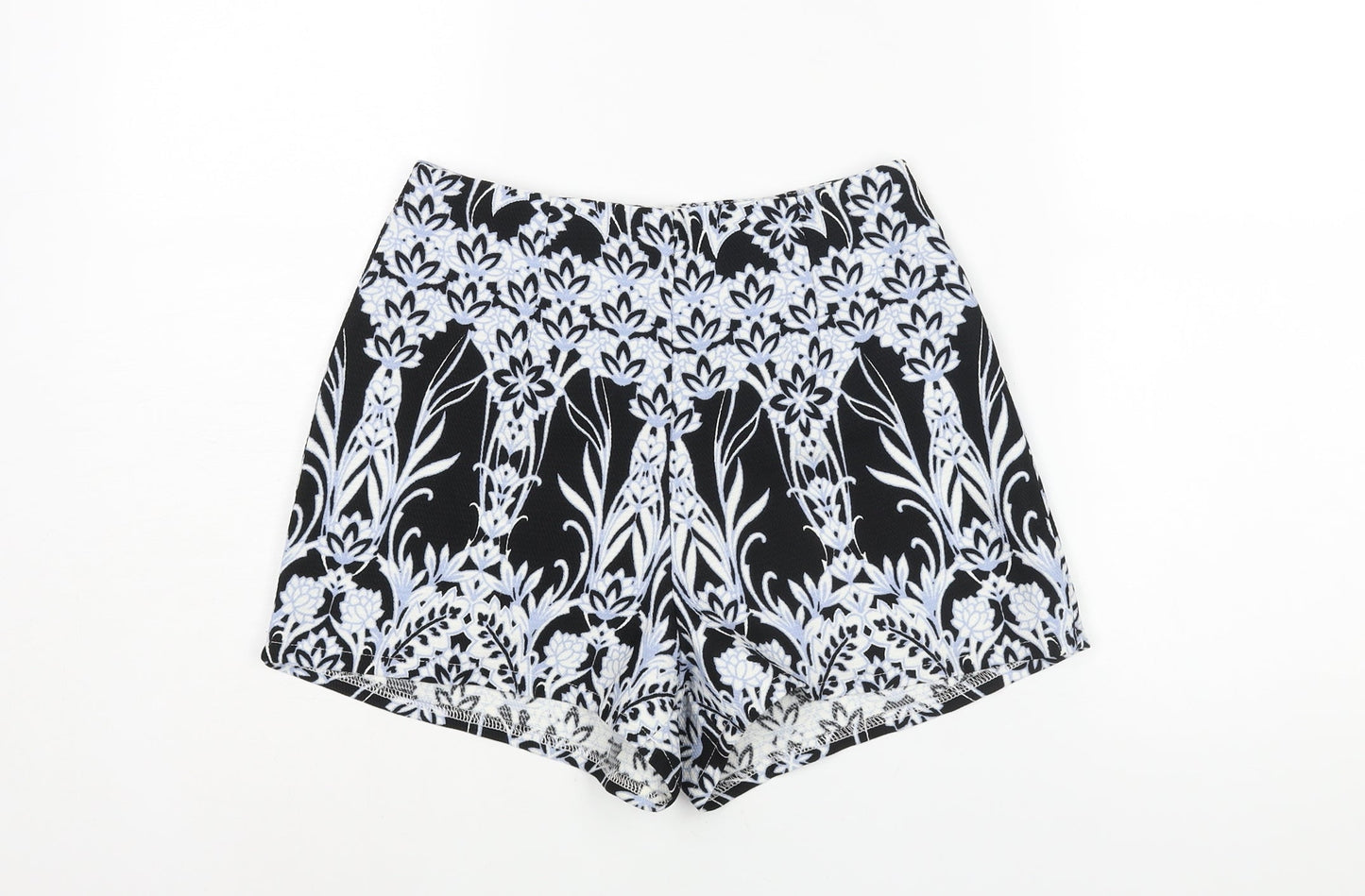 Missguided Womens Black Geometric Polyester Basic Shorts Size 8 Regular Zip