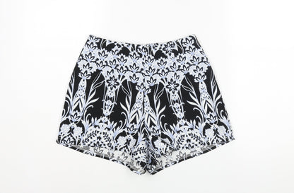 Missguided Womens Black Geometric Polyester Basic Shorts Size 8 Regular Zip