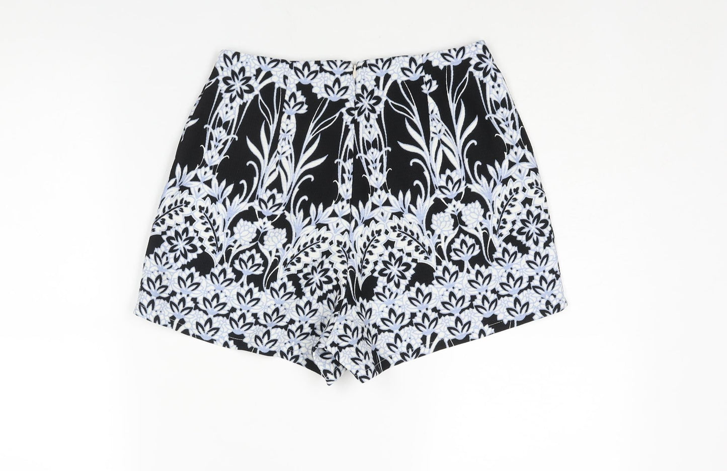 Missguided Womens Black Geometric Polyester Basic Shorts Size 8 Regular Zip