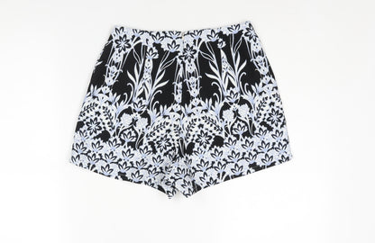 Missguided Womens Black Geometric Polyester Basic Shorts Size 8 Regular Zip