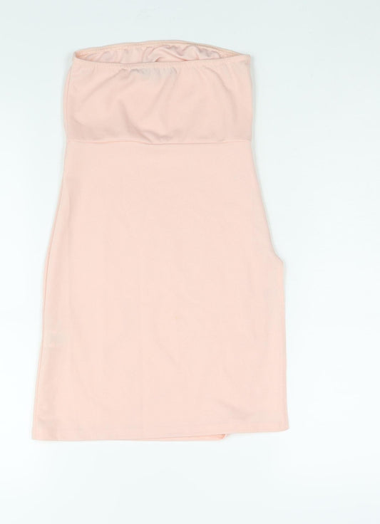 PRETTYLITTLETHING Womens Pink Polyester Mini Size 4 Square Neck Pullover - Side Slit