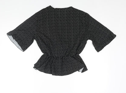 Boohoo Womens Black Polka Dot Polyester Basic Blouse Size 10 V-Neck - Peplum
