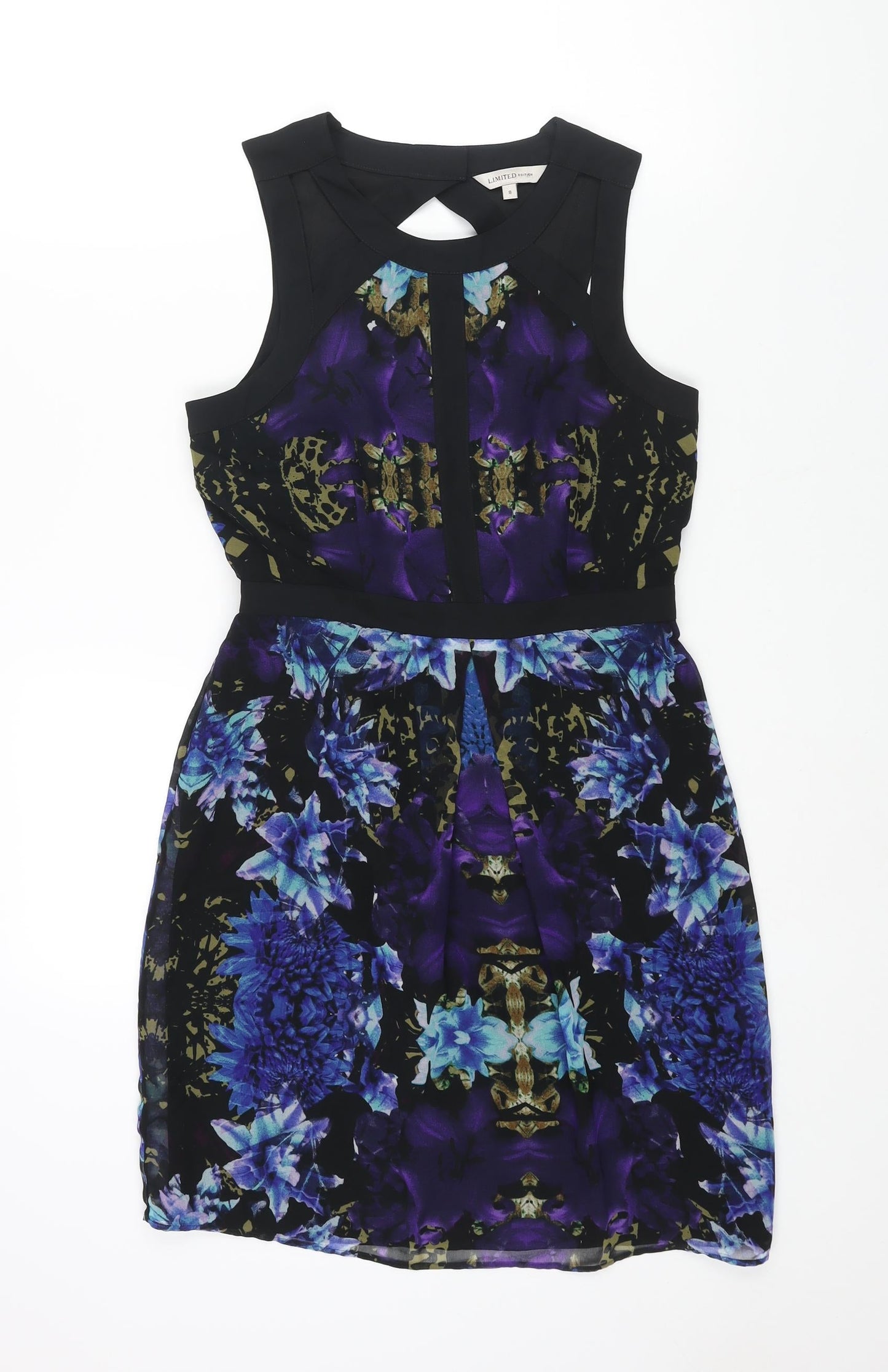 Limited Edition Womens Multicoloured Geometric Polyester Shift Size 8 Round Neck Zip - Cut Out Detail