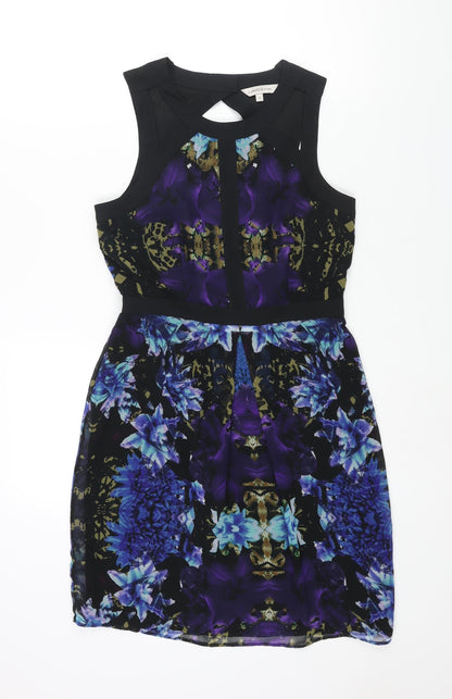 Limited Edition Womens Multicoloured Geometric Polyester Shift Size 8 Round Neck Zip - Cut Out Detail