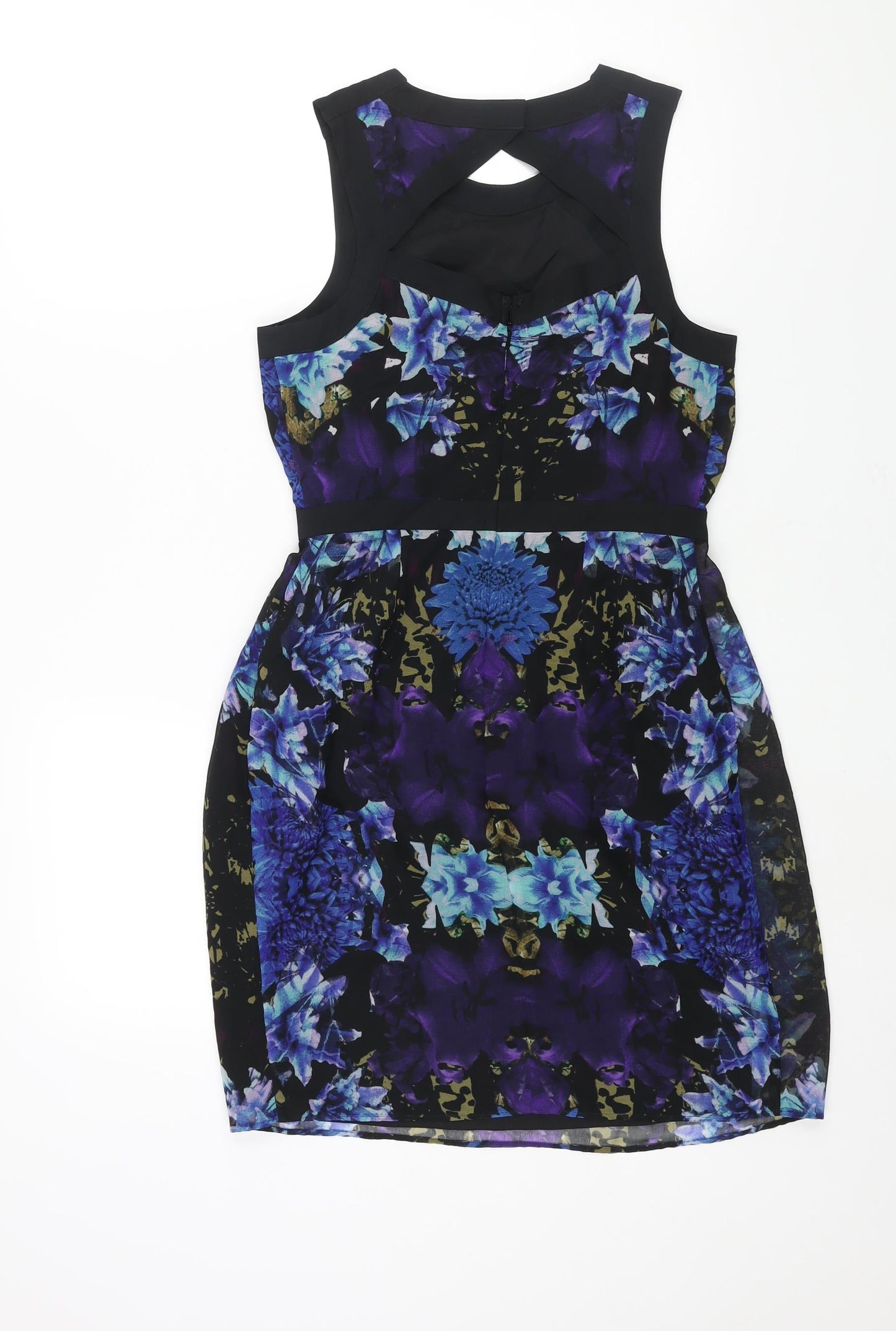 Limited Edition Womens Multicoloured Geometric Polyester Shift Size 8 Round Neck Zip - Cut Out Detail