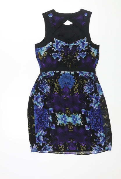 Limited Edition Womens Multicoloured Geometric Polyester Shift Size 8 Round Neck Zip - Cut Out Detail