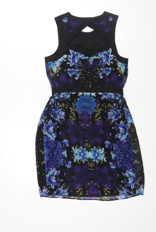 Limited Edition Womens Multicoloured Geometric Polyester Shift Size 8 Round Neck Zip - Cut Out Detail