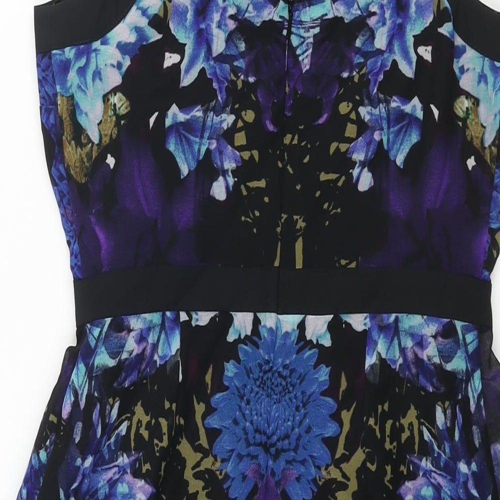 Limited Edition Womens Multicoloured Geometric Polyester Shift Size 8 Round Neck Zip - Cut Out Detail