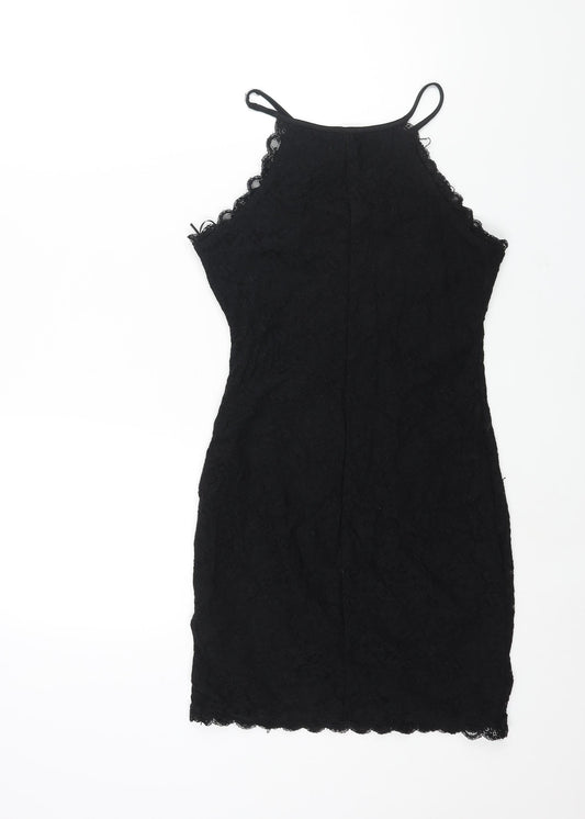 New Look Womens Black Nylon Mini Size 10 Round Neck Pullover