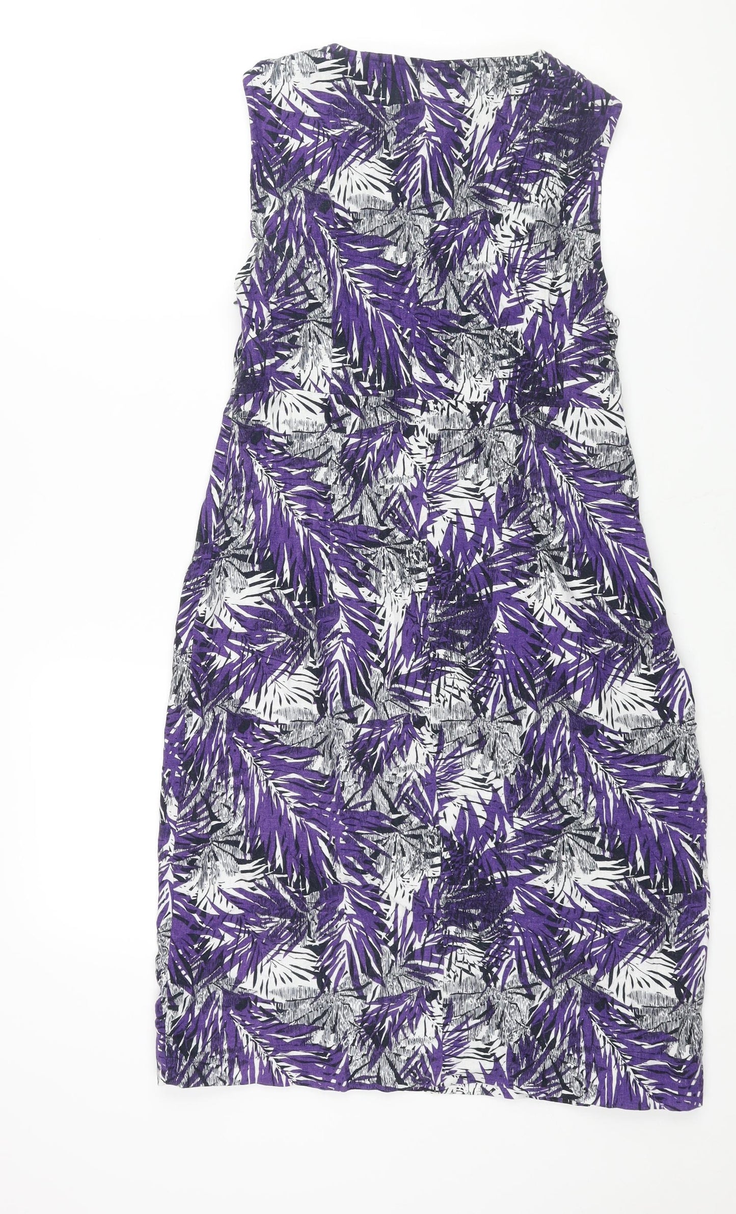 Maine Womens Purple Geometric Linen Shift Size 12 V-Neck Zip - Plant Print