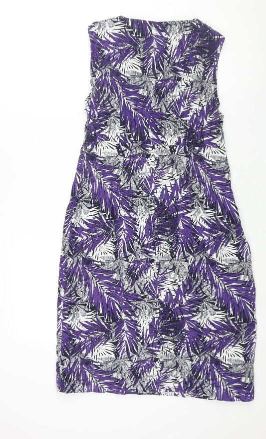 Maine Womens Purple Geometric Linen Shift Size 12 V-Neck Zip - Plant Print