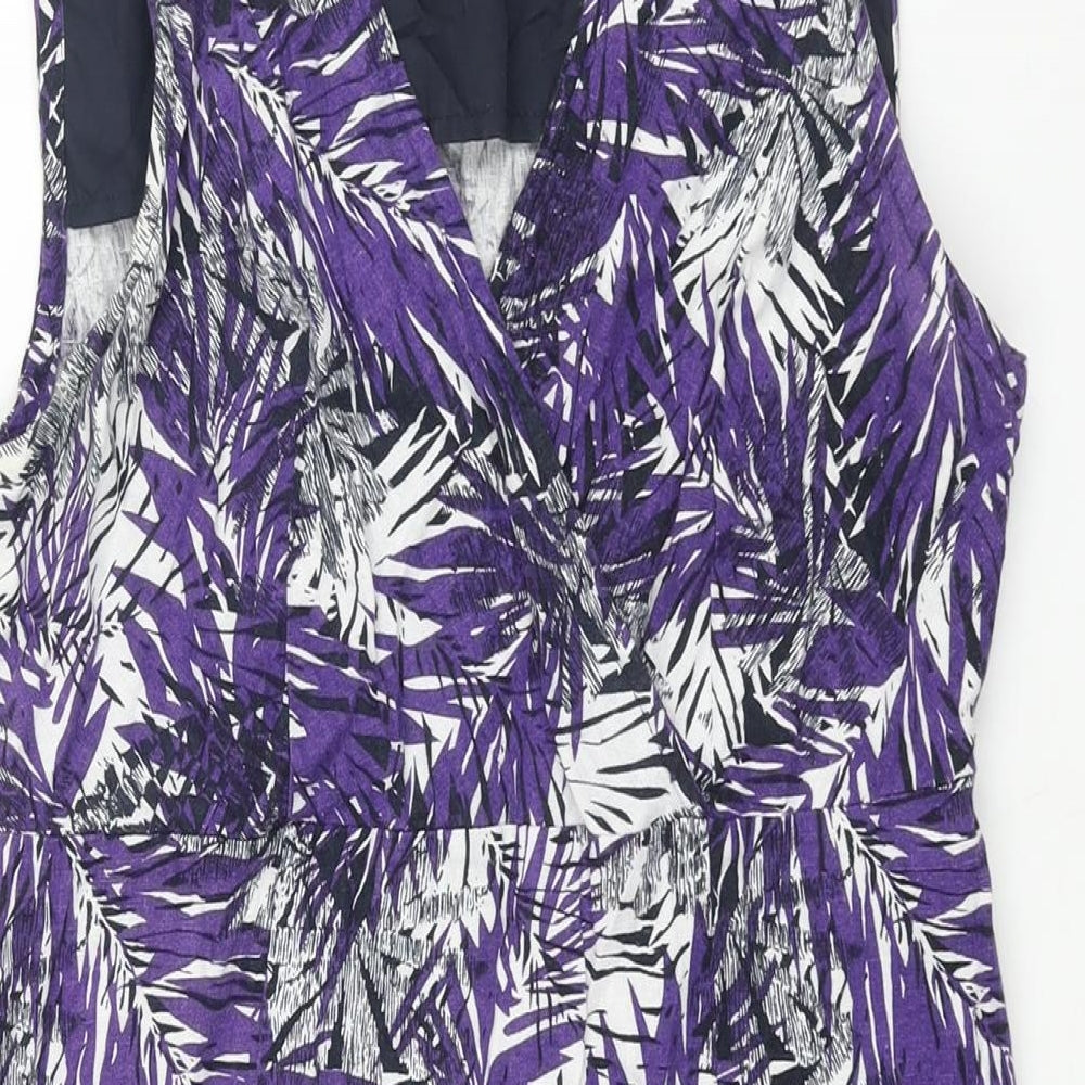 Maine Womens Purple Geometric Linen Shift Size 12 V-Neck Zip - Plant Print