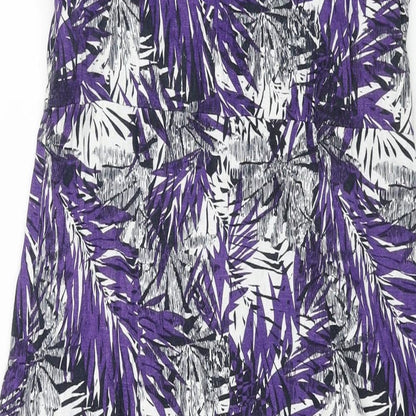 Maine Womens Purple Geometric Linen Shift Size 12 V-Neck Zip - Plant Print