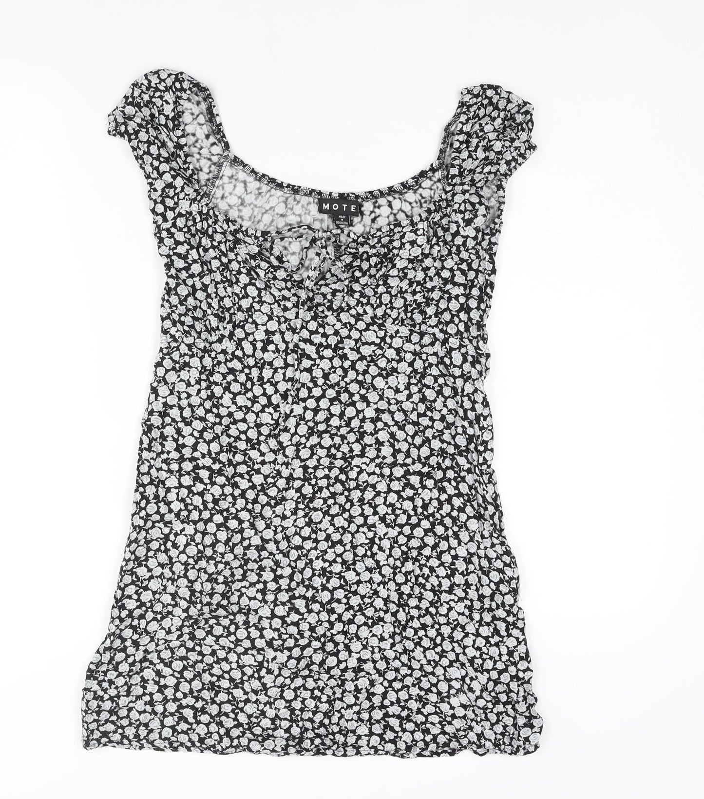 Motel Womens Black Floral Viscose Mini Size S Scoop Neck Tie